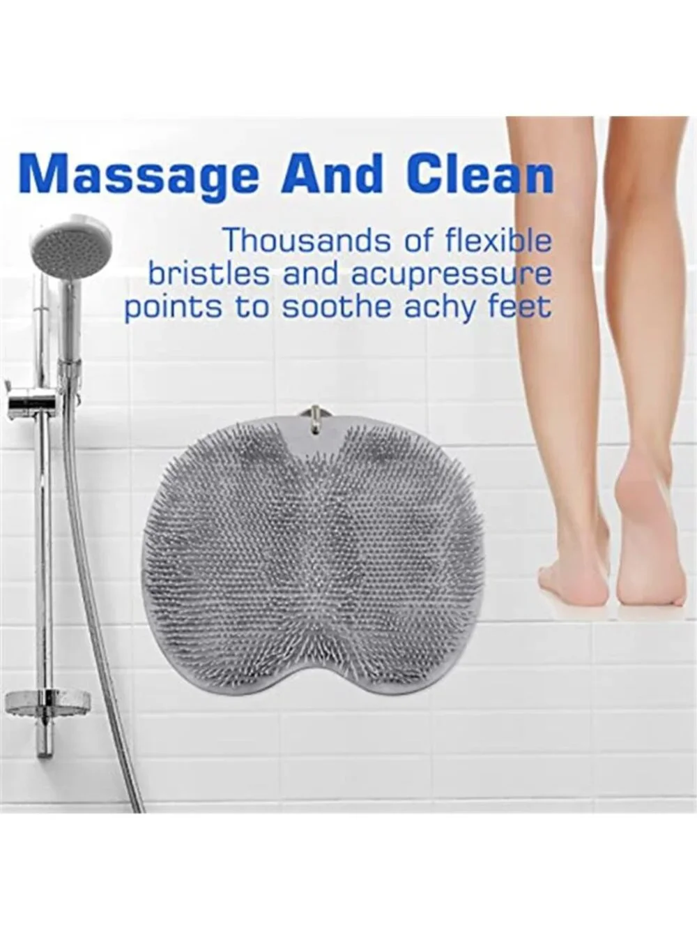 Silicone Shower Foot Scrubber Mat Massager Exfoliating Brush Suction Cups Gray